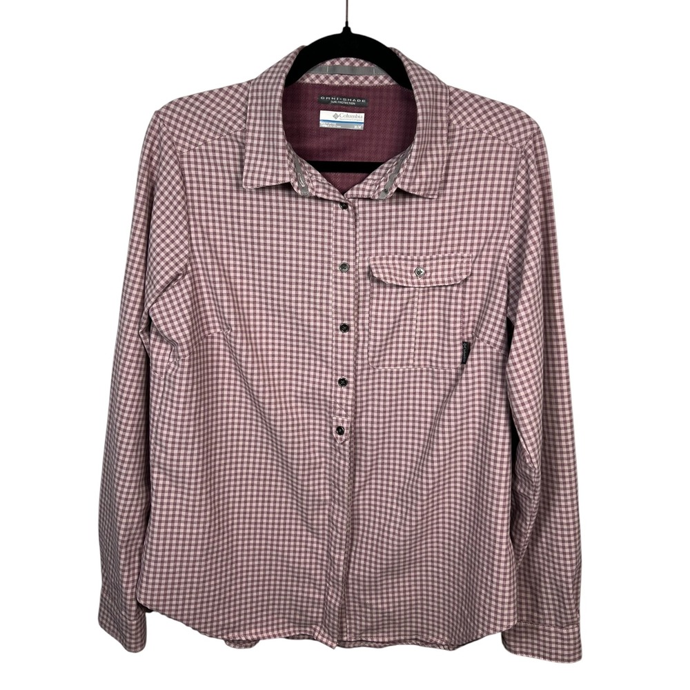 Columbia Omni-Shade Gingham Hiking Shirt Granola Girl Plaid Sun Protection M